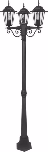 Lampione da giardino EGLO classico in alluminio nero con 3 luci E27 e vetro trasparente, Altezza: 192 cm, IP44