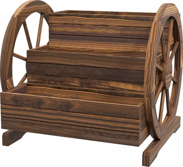 Fioriera da esterno Outsunny a 3 livelli in legno di abete carbonizzato marrone L: 62 cm, P: 61 cm, H: 57 cm