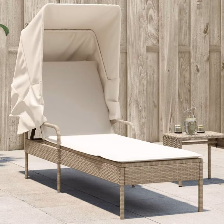 vidaXL Lettino Prendisole con Baldacchino in Polyrattan e Tessuto Beige