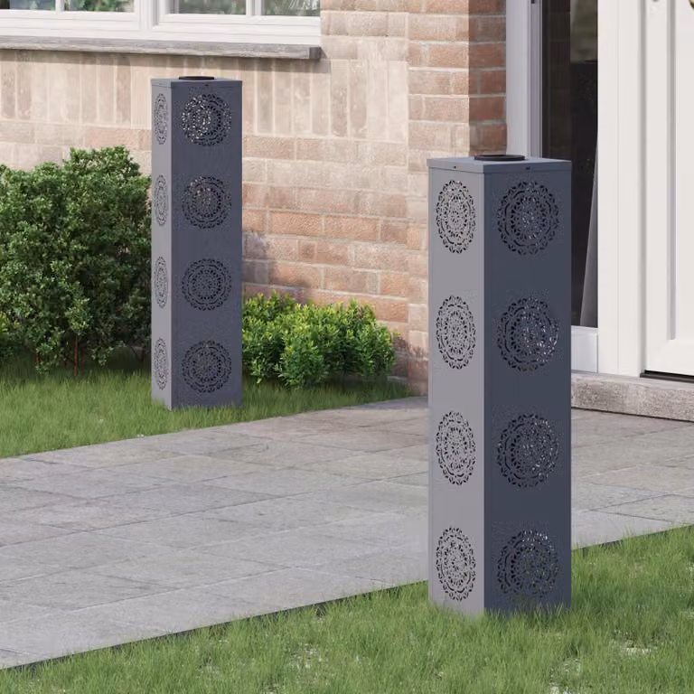 Set di 2 faretti LED solari vidaXL per sentieri e giardino, colore grigio, con luce bianco caldo, H x L x P: 80 x 18 x 18 cm