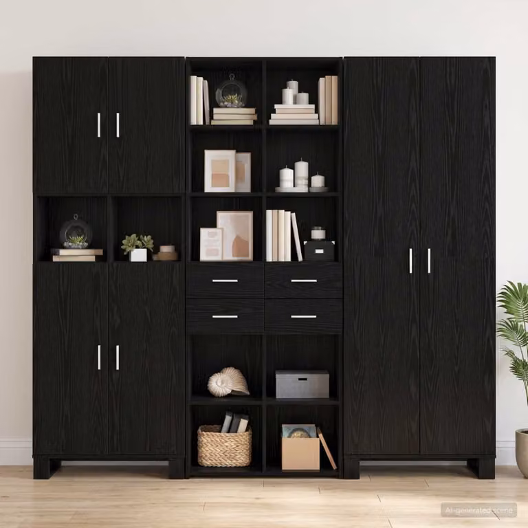 Libreria moderna vidaXL in MDF nero opaco L/P/H: 30 x 42.4 x 185.2 cm