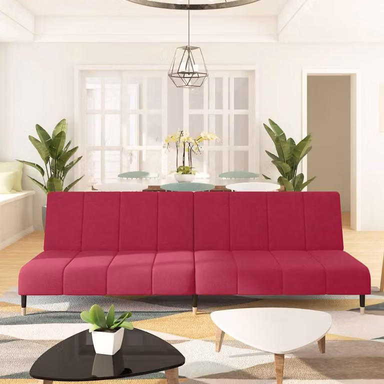 vidaXL Divano Letto Click-Clack 2 Posti in Velluto Rosso con Struttura in Legno e Metallo, L/P/H: 200 x 90 x 69 cm