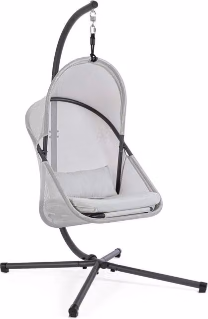 Poltrona Sospesa a Dondolo da Esterno Pieghevole Algar Bizzotto Grigia con Cuscini in Poliestere Resistente ai Raggi UV e Struttura in Acciaio Verniciato L/P/H: 125 x 103 x 194 cm