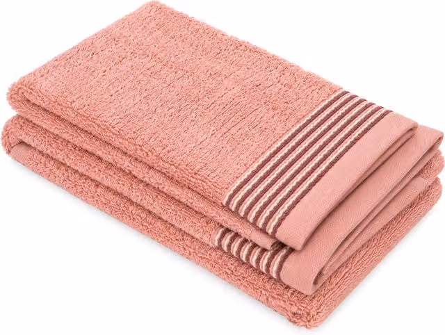 Set di asciugamani per viso e ospiti KASANOVA in cotone rosa a righe con bordo decorativo