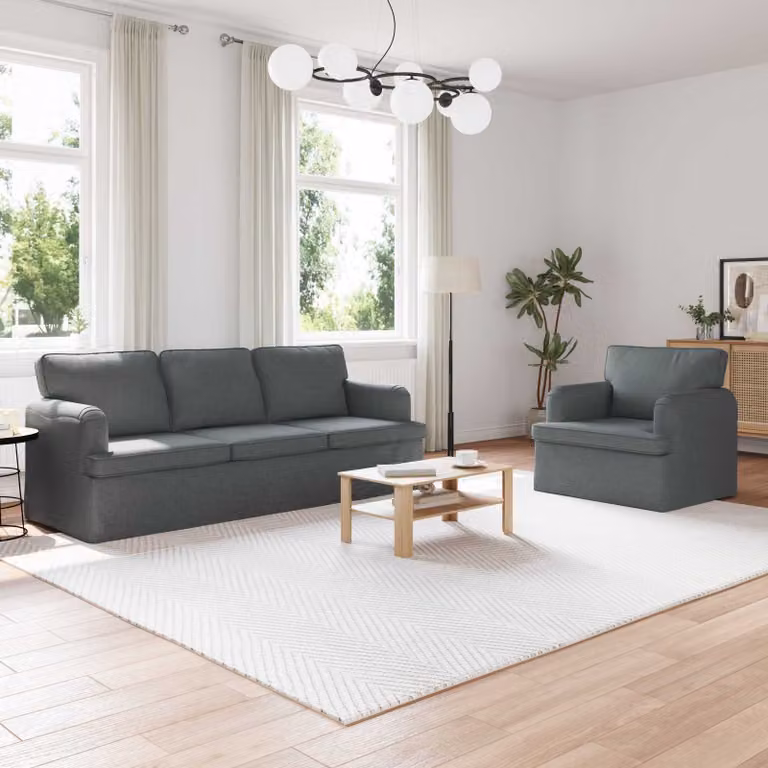 Set di 2 divani vidaXL in tessuto grigio scuro con struttura in metallo e coperture rimovibili L/P/H: 201 x 80 x 85 cm