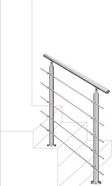 Balaustra Corrimano Ringhiera Aica Italy in acciaio inox 304 spazzolato colore argento con 5 barre trasversali per interni ed esterni L: 120 cm, H: 106 cm