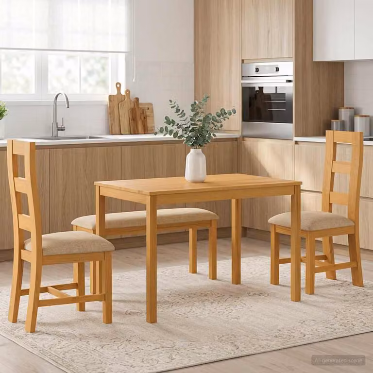 Set da pranzo moderno vidaXL in legno di quercia massello beige composto da tavolo rettangolare e 4 sedute