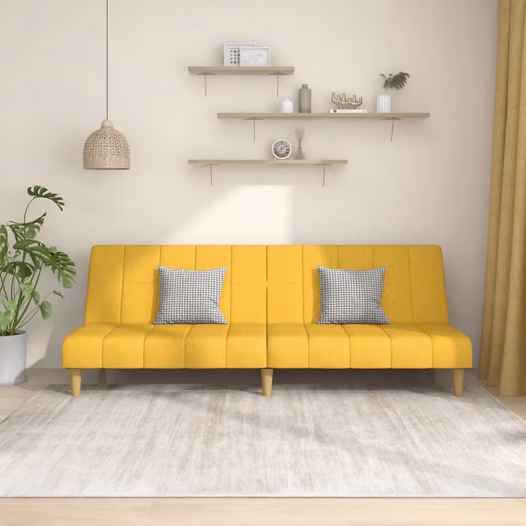 vidaXL Divano Letto Click-Clack Moderno in Tessuto Giallo con Struttura in Legno Solido e Poggiatesta Regolabile, Dimensioni Letto: 90 x 200 cm