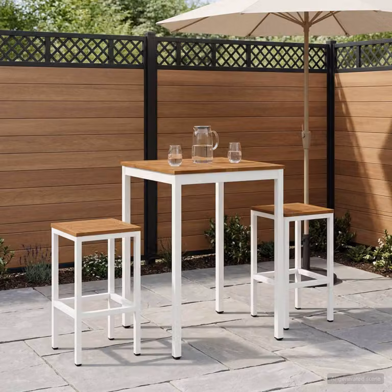 vidaXL Tavolo Bar da Giardino NAARDEN in Legno di Acacia Naturale e Bianco L/P/H: 60 x 68,5 x 105 cm