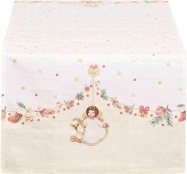 Runner da tavola in cotone bianco con decorazioni grafiche a tema Natale Thun