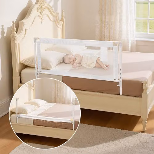 Sponda protettiva per letto per bambini VEVOR in tessuto Oxford e metallo, Lunghezza: 150 cm, Altezza regolabile: 68-89 cm