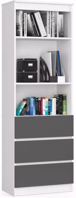 Libreria AKORD R60 con 3 cassetti, Bianco e Grigio Grafite, L 60 cm x P 35 cm x H 180 cm