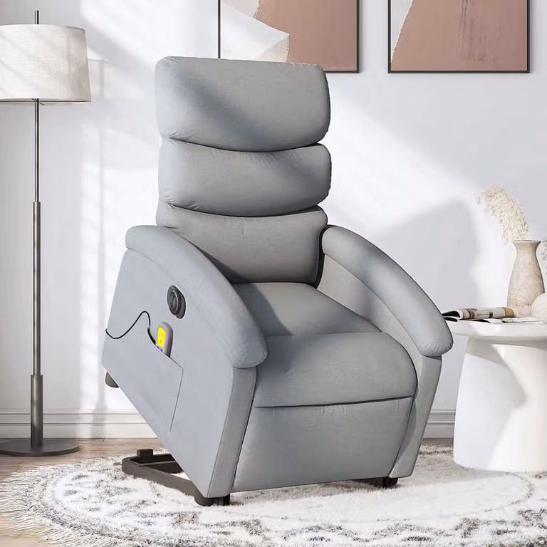 Poltrona Alzapersona Elettrica con Massaggio vidaXL in Tessuto Grigio Chiaro
