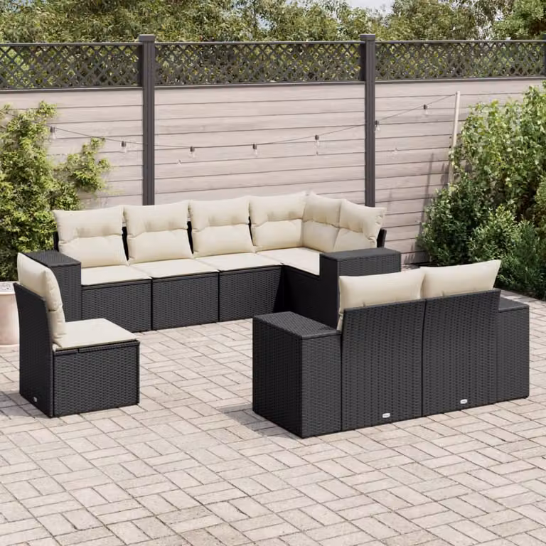 vidaXL Set Divani da Giardino a L con Cuscini 8 pz in Polyrattan Nero e Bianco