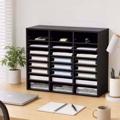 VEVOR Organizzatore per Documenti in Legno Nero con 24 Scompartimenti Regolabili L: 73,7 cm, P: 30,5 cm, H: 62 cm