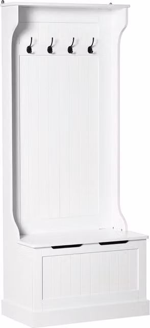 Appendiabiti da terra con panca contenitore Xylo in legno bianco L: 120 cm, P: 39,5 cm, H: 170 cm
