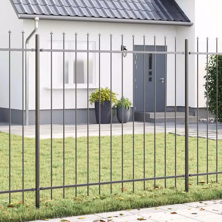 Set di 8 recinzioni per giardino vidaXL WOERDEN in acciaio verniciato a polvere, Grigio, L: 13,6 m x H: 1,5 m