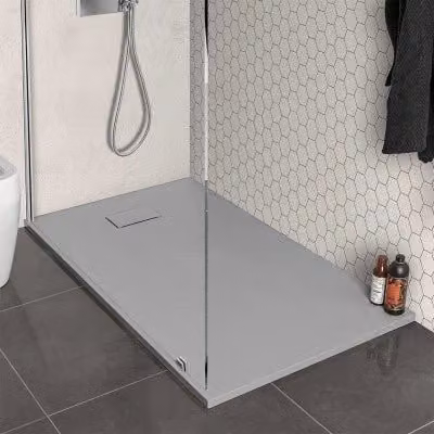 Piatto doccia rettangolare filo pavimento serie Agorà grigio effetto pietra L: 140 cm, P: 80 cm