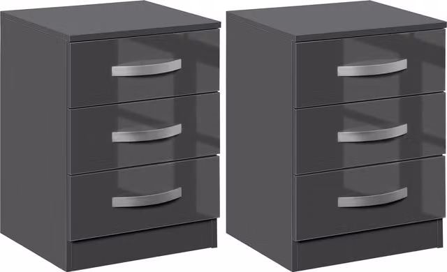 Set di 2 comodini moderni HOMCOM in legno e metallo con 3 cassetti, colore grigio, L: 40 cm, P: 36 cm, H: 56 cm