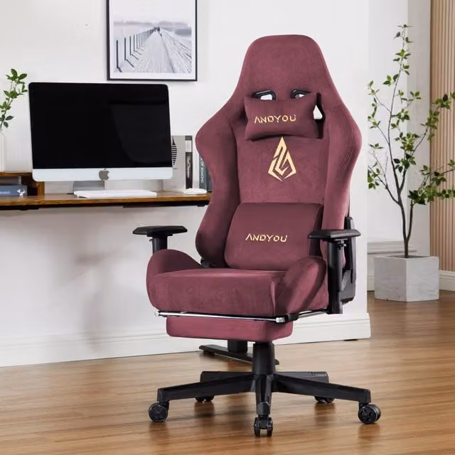 Sedia da gaming Aosom Italy con poggiapiedi, in similpelle scamosciata traspirante, regolabile in altezza, girevole, L/P/H: 70 x 70 x 135 cm, Rosso
