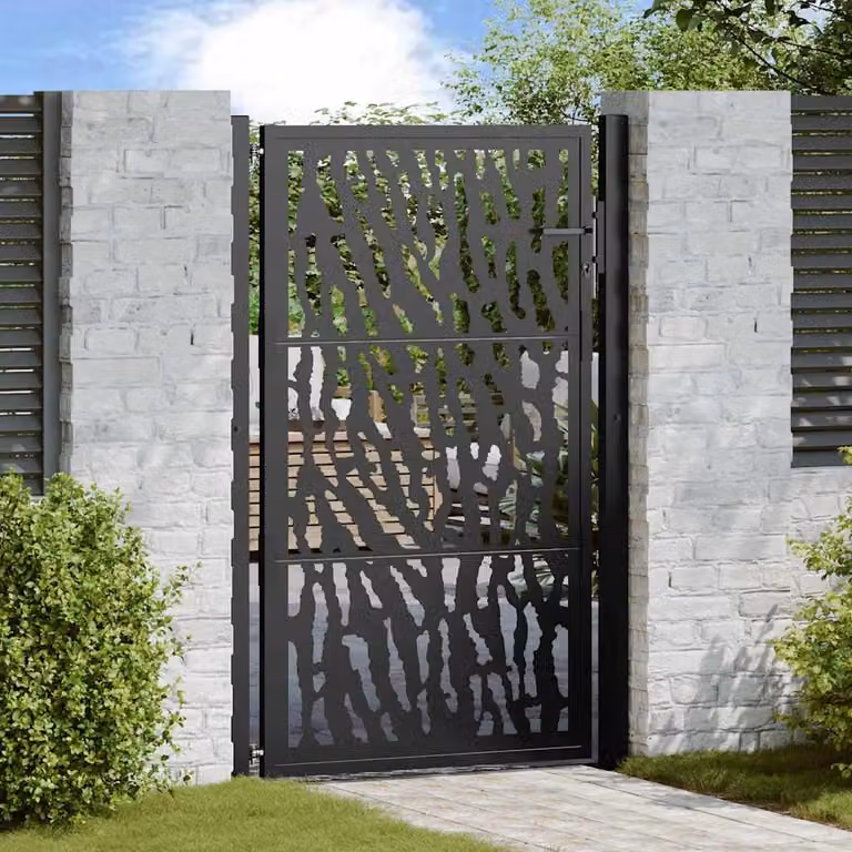 Cancello singolo da giardino vidaXL in acciaio nero con design a traliccio L: 110 cm, H: 155 cm