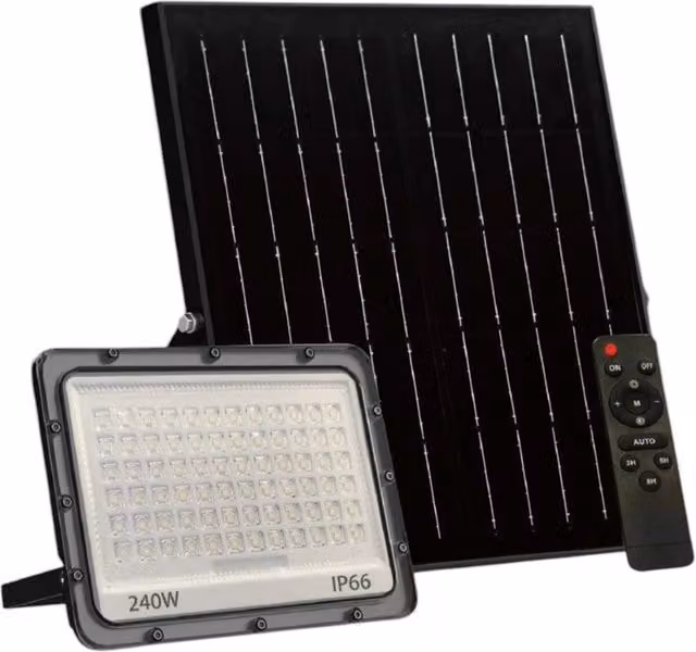 Faro Led da Esterno con Pannello Solare Trade Shop 240W IP66 con Telecomando e Luce Regolabile Sf319-240-3c Bianco