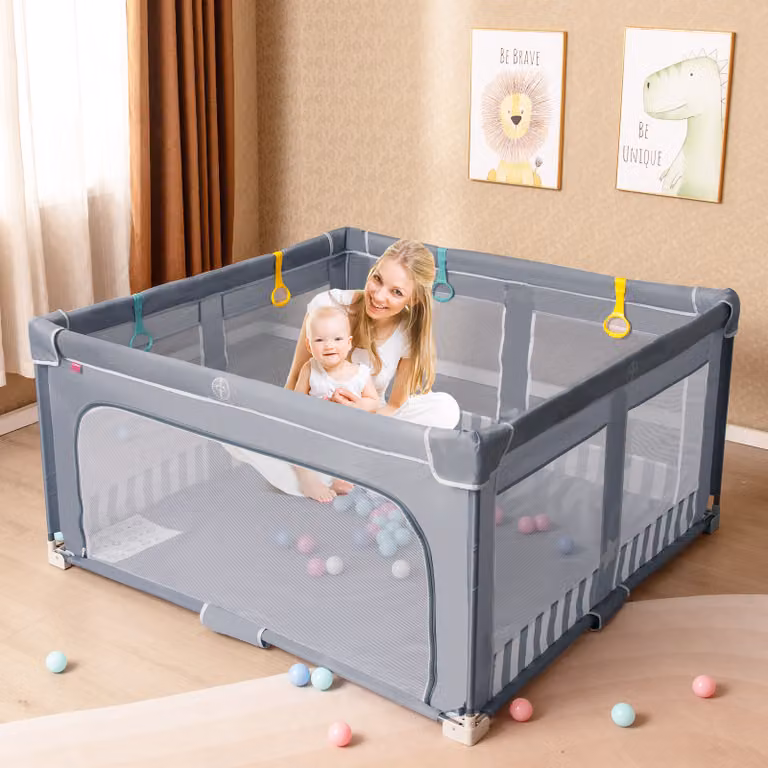 Costway Recinto per bambini pieghevole con cancello a cerniera e 50 palline in schiuma, Centro attività per interno ed esterno, Grigio, L/P: 127 x 127 cm