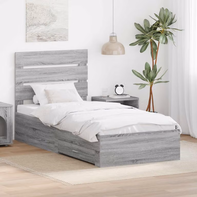 vidaXL Struttura letto con cassetto in legno ingegnerizzato Grigio Sonoma L/P/H: 90 x 190 cm