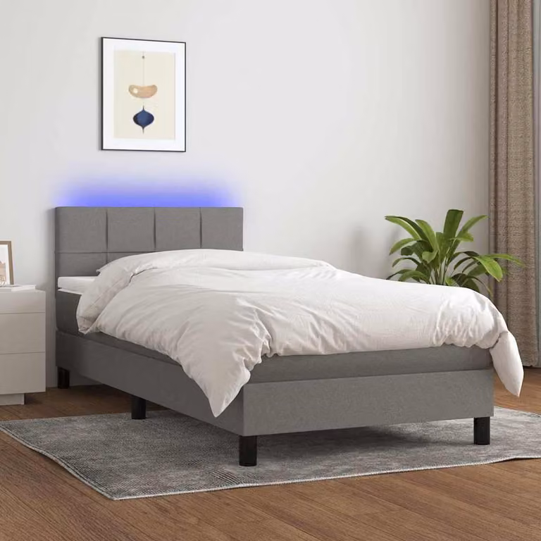 Letto a molle con materasso e illuminazione LED vidaXL in tessuto grigio, L 90 cm x P 200 cm