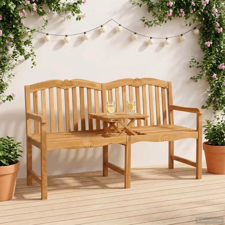 vidaXL Panchina a conchiglia intagliata a mano in legno di teak marrone L: 155 cm, P: 60 cm, H: 94 cm