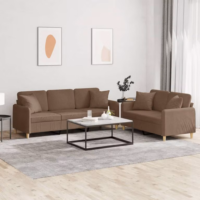 vidaXL Set di 2 Divani Moderni in Tessuto Marrone con Cuscini e Struttura Imbottita
