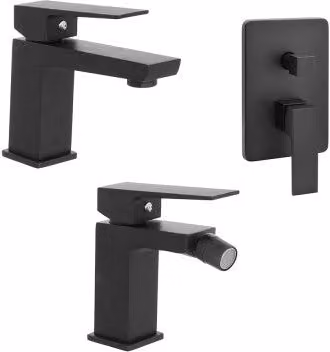 Set di miscelatori Kubo per lavabo, bidet e doccia con deviatore in ottone nero opaco