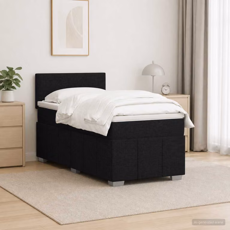 Letto box spring vidaXL con materasso a molle insacchettate in tessuto nero L: 90 cm, P: 200 cm