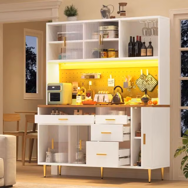 Armadio REDOM moderno in MDF e vetro con ante scorrevoli e illuminazione LED, Bianco, L: 64.6 cm, P: 39 cm, H: 171 cm