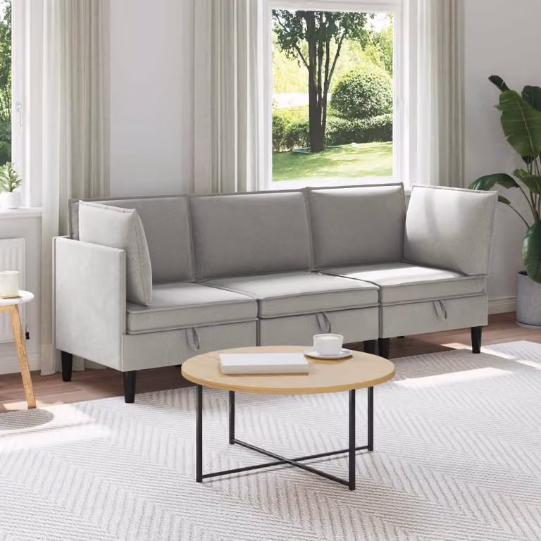Set di mobili per il soggiorno vidaXL composto da 3 pezzi in tessuto moderno, design a L con orientamento a destra, colore grigio e marrone, con cuscini inclusi