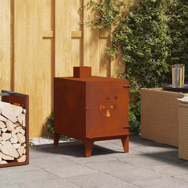 vidaXL Chiminea da Campeggio in Acciaio Corten Marrone L/P/H: 35 x 50 x 60 cm