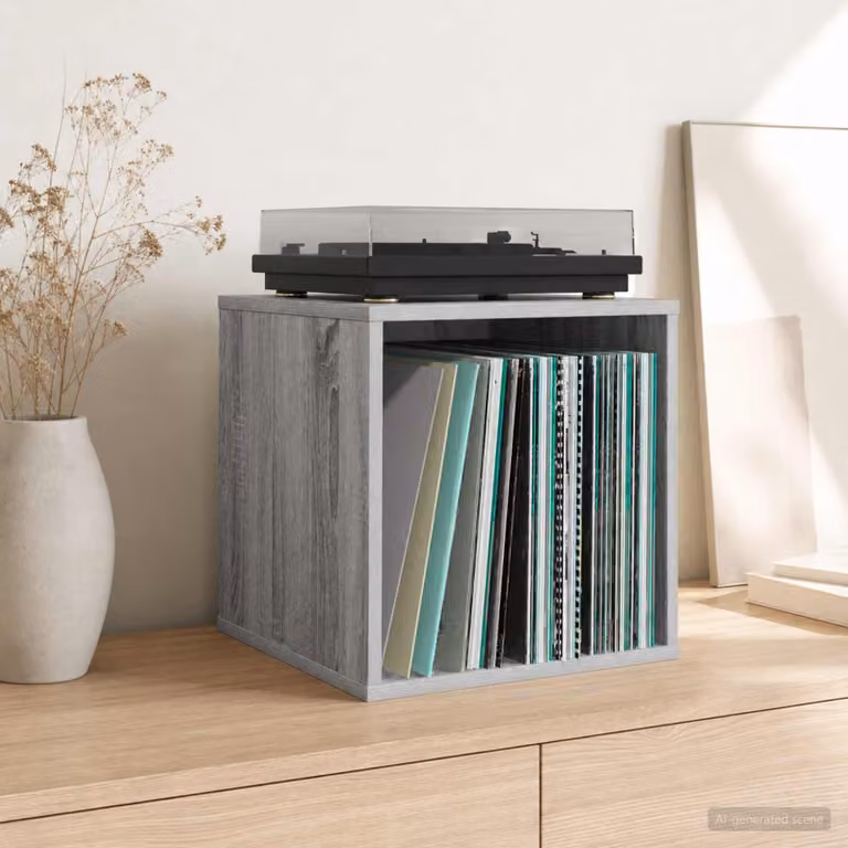 Set di 2 scatole per album in vinile vidaXL in MDF color Sonoma grigio, L/P/H: 38,0 x 36,5 x 36,5 cm
