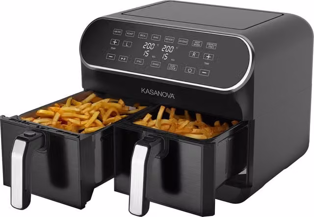 Friggitrice ad aria KASANOVA con doppio cestello, tecnologia dual zone, display digitale, 1700 W, nera