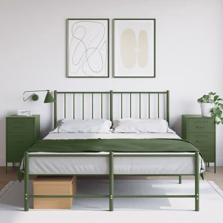 Set di 2 comodini vidaXL in metallo verde oliva, stile industrial, L 36 cm x P 39 cm x H 68 cm