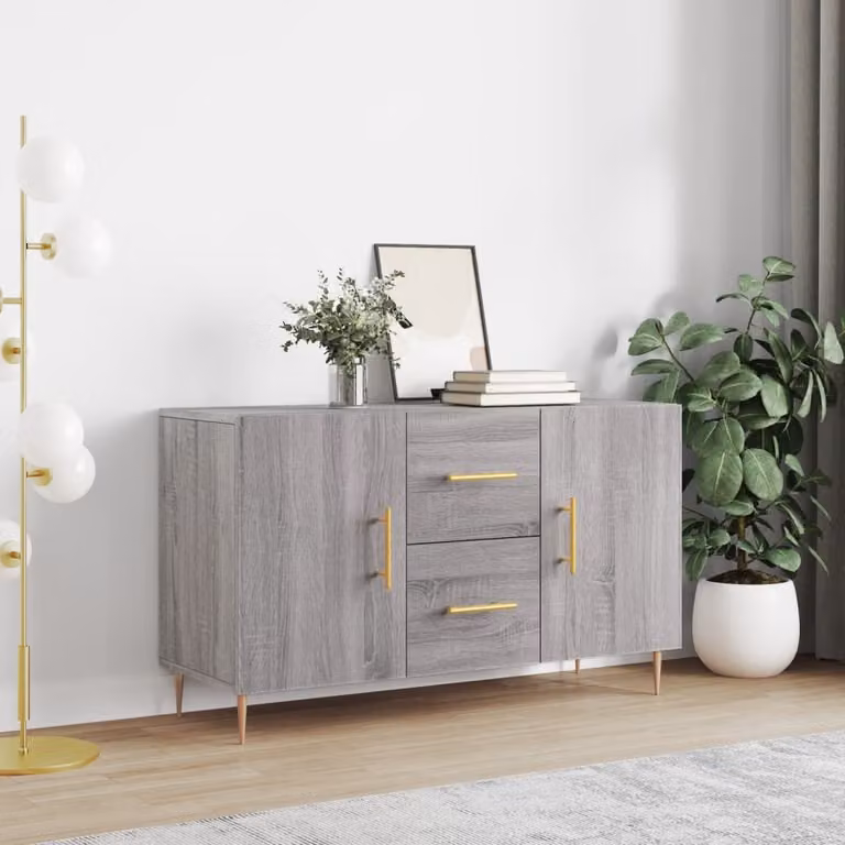 Credenza moderna vidaXL in legno multistrato e metallo, Grigio Sonoma, L 100 x P 36 x H 60 cm