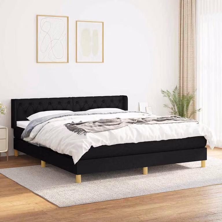 vidaXL Giroletto a Molle con Materasso Nero in Tessuto L/P/H: 160 x 200 x 88 cm