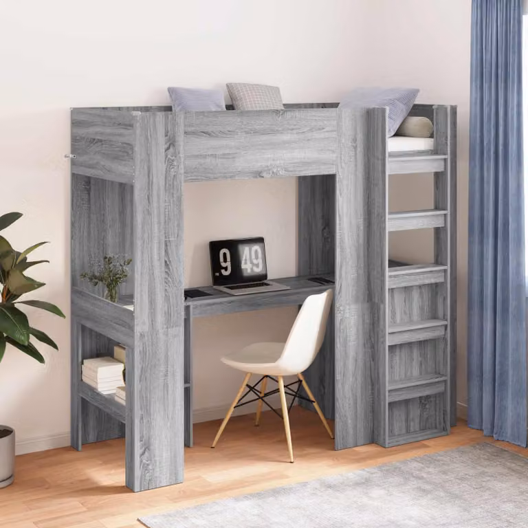 vidaXL Struttura letto a castello con scrivania in legno ingegnerizzato Grigio, L/P/H: 190 x 80 x 175 cm