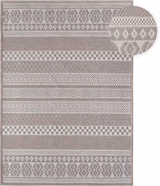 Tappeto Verona beige per interni ed esterni con design geometrico boho, L: 133 cm x P: 190 cm