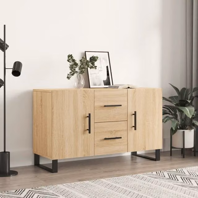 Credenza moderna in legno e MDF color rovere, ideale per la tua sala da pranzo, L: 100 cm, P: 36 cm, H: 60 cm