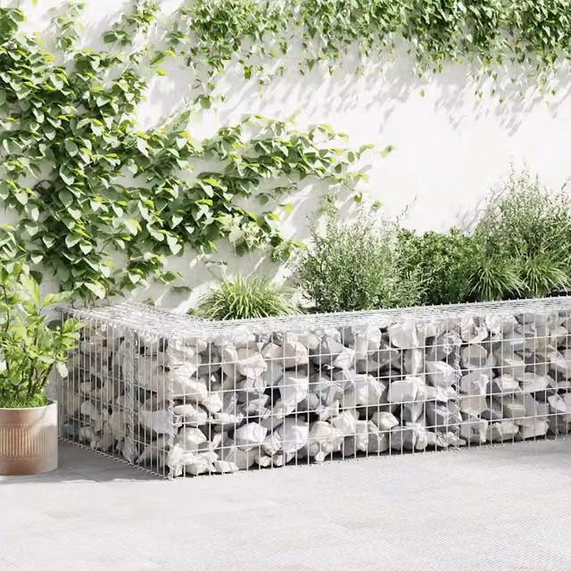 Gabbione vidaXL in acciaio zincato grigio con copertura L 900 x P 50 x H 50 cm