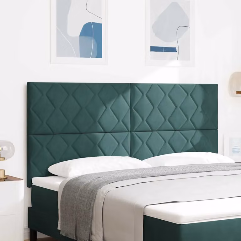 Testiera per letto vidaXL in velluto verde scuro con illuminazione LED e porta USB, Larghezza: 180 cm