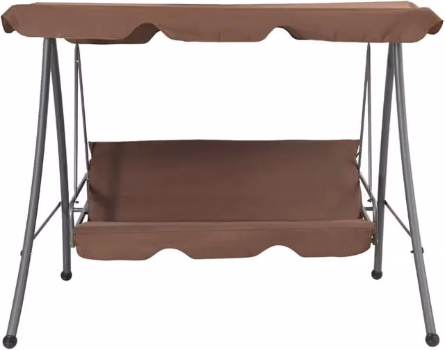 Panchina a dondolo da giardino con baldacchino vidaXL marrone in acciaio verniciato e tessuto resistente ai raggi UV con cuscini inclusi e funzione convertibile in letto