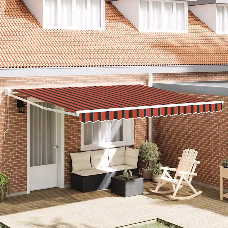 Tenda retrattile vidaXL con bracci pieghevoli in alluminio e tessuto in poliestere, Rosso e Nero, L: 350 cm, P: 250 cm, H: 165 cm