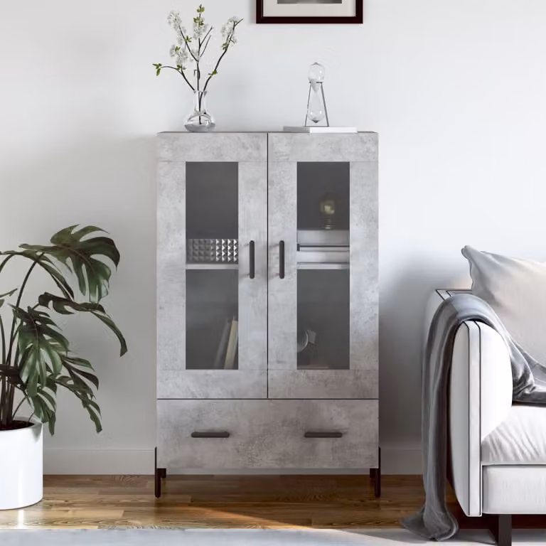 Credenza moderna vidaXL in legno multistrato e metallo, colore grigio, L: 69,5 cm, P: 31 cm, H: 115 cm