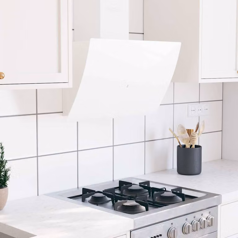 vidaXL Cappa da parete in acciaio e vetro temperato bianco con display LED, modalità aspirazione o ricircolo, 60 cm